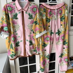 Floral Pink and Yellow Two-Piece Set